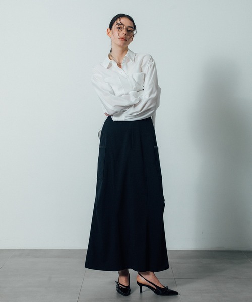 CITY TOKYO(シティトウキョウ)の「【CITY TOKYO/シティートウキョウ】タッキングカーゴスカート(スカート・レディース・ベージュ/ブラック・1/2)」の6枚目の写真