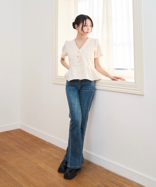 Lallana(ララーナ)の「Peplum Flare Silhouette Top/ペプラムフレアシルエットトップス(シャツ/ブラウス・レディース・ピンク/ブラック/アイボリー・FREE)」の8枚目の写真