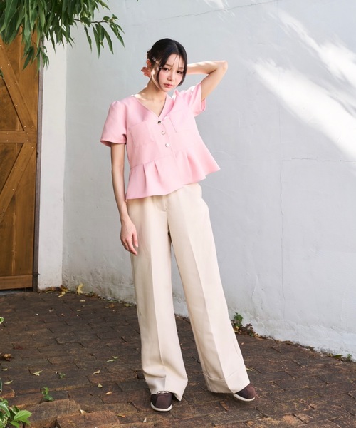 Lallana(ララーナ)の「Peplum Flare Silhouette Top/ペプラムフレアシルエットトップス(シャツ/ブラウス・レディース・ピンク/ブラック/アイボリー・FREE)」の18枚目の写真