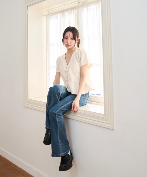 Lallana(ララーナ)の「Peplum Flare Silhouette Top/ペプラムフレアシルエットトップス(シャツ/ブラウス・レディース・ピンク/ブラック/アイボリー・FREE)」の6枚目の写真