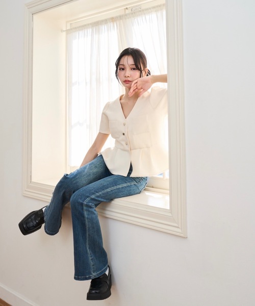 Lallana(ララーナ)の「Peplum Flare Silhouette Top/ペプラムフレアシルエットトップス(シャツ/ブラウス・レディース・ピンク/ブラック/アイボリー・FREE)」の5枚目の写真