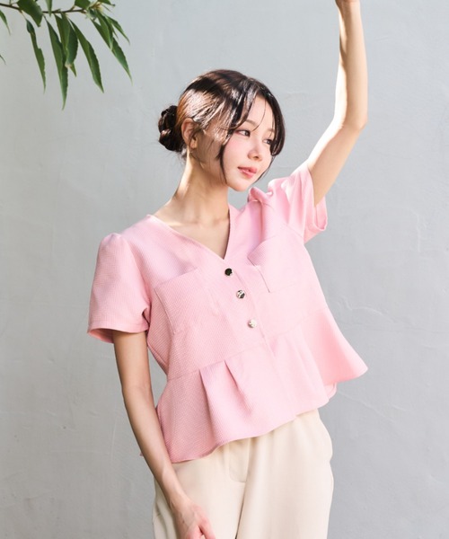 Lallana(ララーナ)の「Peplum Flare Silhouette Top/ペプラムフレアシルエットトップス(シャツ/ブラウス・レディース・ピンク/ブラック/アイボリー・FREE)」の12枚目の写真
