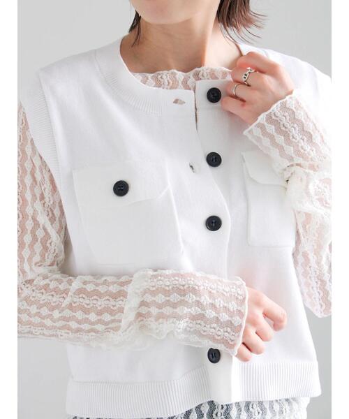 Te chichi(テチチ)の「ストレッチレーストップス《2026 spring catalog item》(Tシャツ/カットソー・レディース・オフホワイト/クリーム/サックスブルー・F)」の5枚目の写真