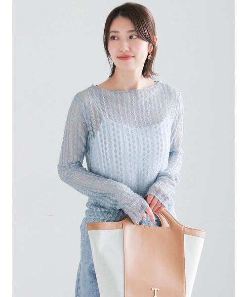 Te chichi(テチチ)の「ストレッチレーストップス《2026 spring catalog item》(Tシャツ/カットソー・レディース・オフホワイト/クリーム/サックスブルー・F)」の8枚目の写真