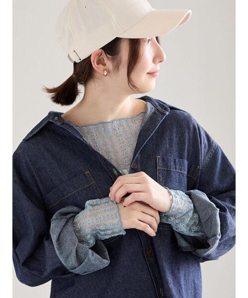 Te chichi(テチチ)の「ストレッチレーストップス《2026 spring catalog item》(Tシャツ/カットソー・レディース・オフホワイト/クリーム/サックスブルー・F)」の10枚目の写真