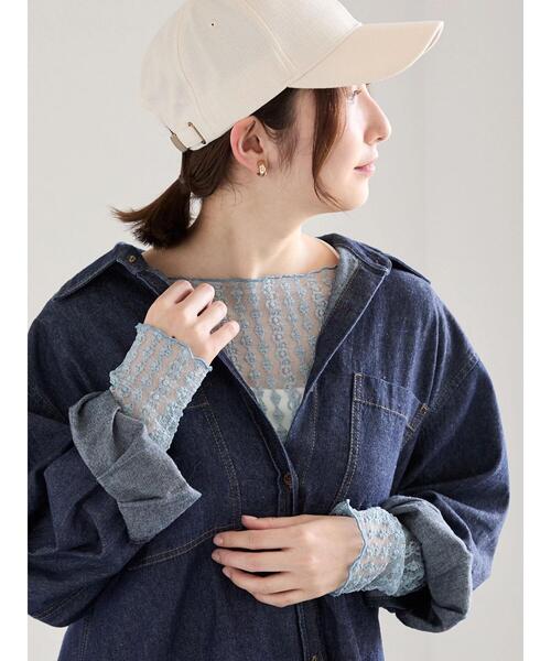Te chichi(テチチ)の「ストレッチレーストップス《2026 spring catalog item》(Tシャツ/カットソー・レディース・オフホワイト/クリーム/サックスブルー・F)」の12枚目の写真