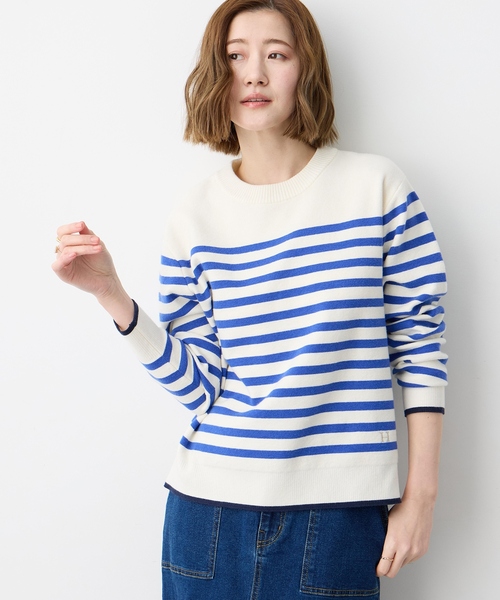 Petit Honfleur(プチオンフルール)の「ミラノリブ配色ボーダーニット【洗える】(ニット/セーター・レディース・ネイビー/グレー/ブルー・M/L)」の10枚目の写真