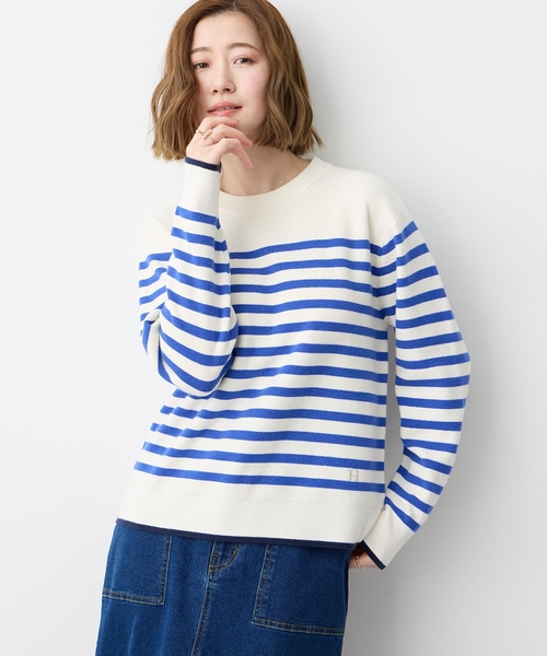 Petit Honfleur(プチオンフルール)の「ミラノリブ配色ボーダーニット【洗える】(ニット/セーター・レディース・ネイビー/グレー/ブルー・M/L)」の12枚目の写真