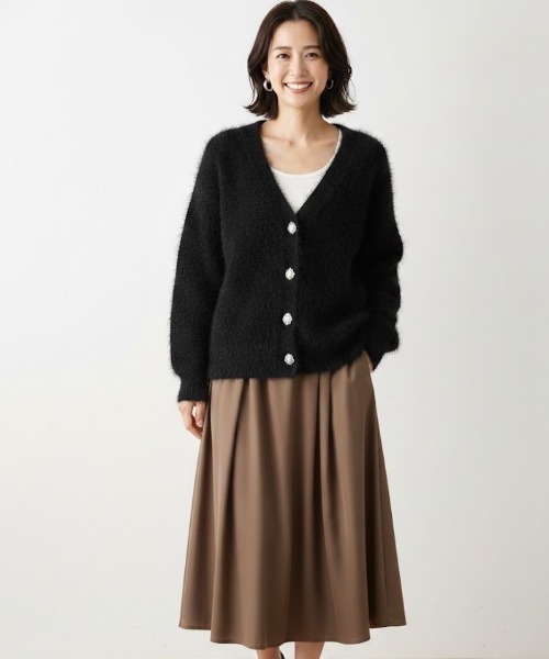 Lana821（ラナハニー）の「飾りボタン モヘアルーズカーディガン（カーディガン/ボレロ・レディース・ベージュ/ブラック・FREE）」の16枚目の写真