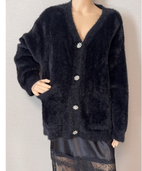 Lana821（ラナハニー）の「飾りボタン モヘアルーズカーディガン（カーディガン/ボレロ・レディース・ベージュ/ブラック・FREE）」の17枚目の写真