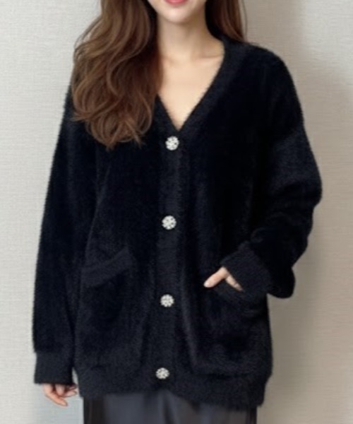 Lana821（ラナハニー）の「飾りボタン モヘアルーズカーディガン（カーディガン/ボレロ・レディース・ベージュ/ブラック・FREE）」の19枚目の写真