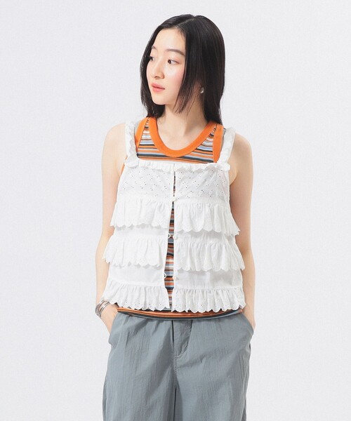 BEAMS BOY（ビームスボーイ）の「カットワーク キャミソール（シャツ/ブラウス・レディース・ブラック/オフホワイト・1/2）」の7枚目の写真