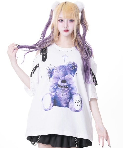 TRAVAS TOKYO(トラバス トウキョウ)の「『TRAVAS TOKYO/トラバス トーキョー』ベルト使いくまプリントTシャツ(Tシャツ/カットソー・レディース・ホワイト/ブラック・FREE)」の1枚目の写真