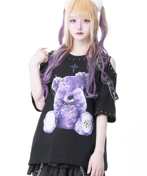 TRAVAS TOKYO(トラバス トウキョウ)の「『TRAVAS TOKYO/トラバス トーキョー』ベルト使いくまプリントTシャツ(Tシャツ/カットソー・レディース・ホワイト/ブラック・FREE)」の2枚目の写真