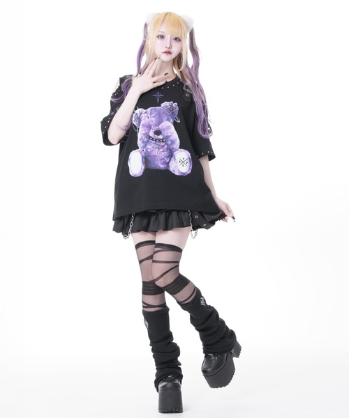 TRAVAS TOKYO(トラバス トウキョウ)の「『TRAVAS TOKYO/トラバス トーキョー』ベルト使いくまプリントTシャツ(Tシャツ/カットソー・レディース・ホワイト/ブラック・FREE)」の7枚目の写真