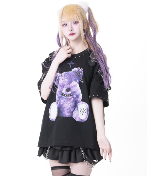 TRAVAS TOKYO(トラバス トウキョウ)の「『TRAVAS TOKYO/トラバス トーキョー』ベルト使いくまプリントTシャツ(Tシャツ/カットソー・レディース・ホワイト/ブラック・FREE)」の3枚目の写真
