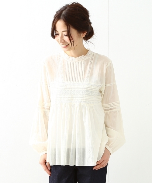 Demi-Luxe BEAMS（デミルクス ビームス）の「Demi-Luxe BEAMS / リバーレース スタンド プルオーバー（シャツ/ブラウス・レディース・ホワイト/ブラック・38/36）」の6枚目の写真