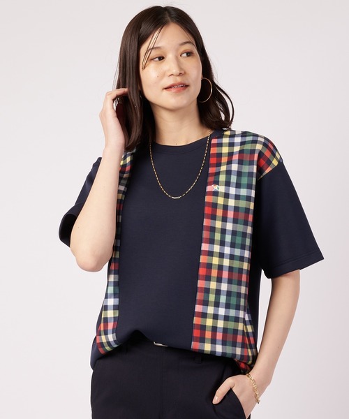 Arnold Palmer(アーノルドパーマー)の「シェア パーマーチェック ドッキング Tシャツ(Tシャツ/カットソー・レディース・アイボリー/ダークネイビー/ベージュ・S/M/LL/XS/L)」の4枚目の写真