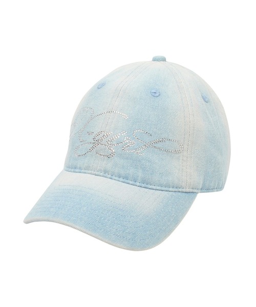 X-girl(エックスガール)の「RHINESTONE LOGO DENIM CAP(キャップ・レディース・ブラック/ライトインディゴブルー・ONE SIZE)」の2枚目の写真