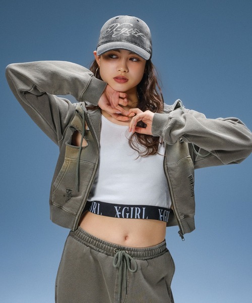 X-girl(エックスガール)の「RHINESTONE LOGO DENIM CAP(キャップ・レディース・ブラック/ライトインディゴブルー・ONE SIZE)」の5枚目の写真