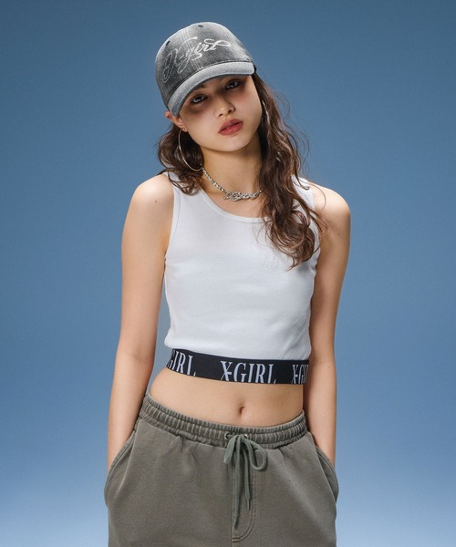 X-girl(エックスガール)の「RHINESTONE LOGO DENIM CAP(キャップ・レディース・ブラック/ライトインディゴブルー・ONE SIZE)」の6枚目の写真