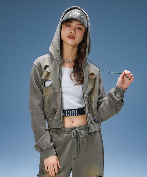 X-girl(エックスガール)の「RHINESTONE LOGO DENIM CAP(キャップ・レディース・ブラック/ライトインディゴブルー・ONE SIZE)」の7枚目の写真