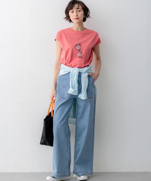 23区 S（ニジュウサンクチイサイサイズ）の「スビンハイツイスト フレンチスリーブ Tシャツ（Tシャツ/カットソー・レディース・ホワイト系/ライトオレンジ系/ブラック系/ネイビー系・32）」の5枚目の写真