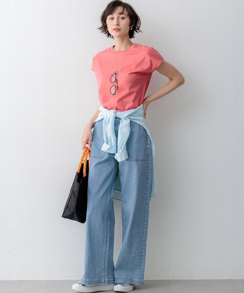 23区 S（ニジュウサンクチイサイサイズ）の「スビンハイツイスト フレンチスリーブ Tシャツ（Tシャツ/カットソー・レディース・ホワイト系/ライトオレンジ系/ブラック系/ネイビー系・32）」の6枚目の写真
