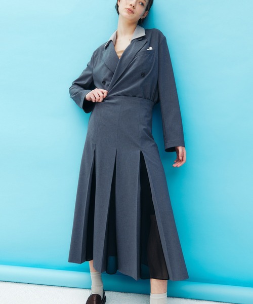 LE CIEL BLEU(ルシェルブルー)の「プリーテッドスカートwシアーディティール / Pleated Skirt w/Sheer Detail(スカート・レディース・ブラック/グレー・34/36/38)」の1枚目の写真