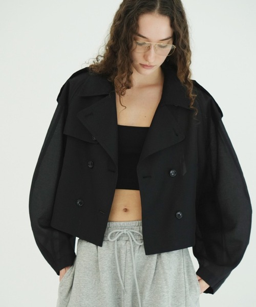 CLANE（クラネ）の「SHEER SHORT TRENCH JACKET（トレンチコート・レディース・アイボリー/ブラック・1）」の9枚目の写真
