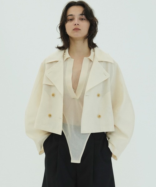 CLANE（クラネ）の「SHEER SHORT TRENCH JACKET（トレンチコート・レディース・アイボリー/ブラック・1）」の4枚目の写真