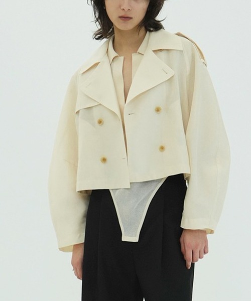 CLANE（クラネ）の「SHEER SHORT TRENCH JACKET（トレンチコート・レディース・アイボリー/ブラック・1）」の3枚目の写真
