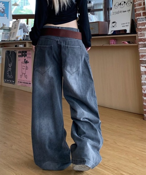 lilful(リルフル)の「【26年春夏新作】Y2K クロスチェーンプリント ワイドデニムパンツ(デニムパンツ・レディース・ブラック・XL/L/M)」の10枚目の写真