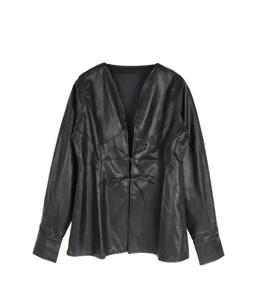 :ETHROF(イーサオブ)の「FAUX LEATHER RIBBON DETAIL BLOUSE(シャツ/ブラウス・レディース・ブラック・MEDIUM)」の12枚目の写真