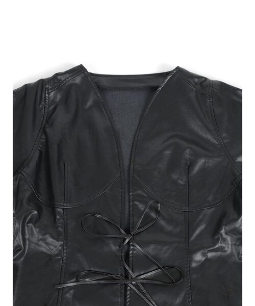 :ETHROF(イーサオブ)の「FAUX LEATHER RIBBON DETAIL BLOUSE(シャツ/ブラウス・レディース・ブラック・MEDIUM)」の13枚目の写真