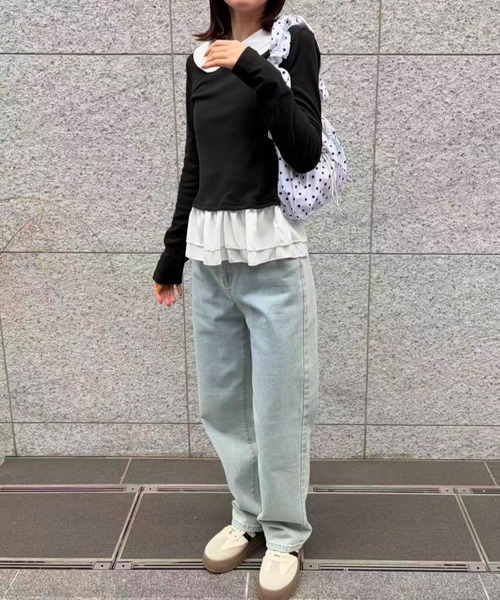 mebole(メボレ)の「Round Collar Frill Top(Tシャツ/カットソー・レディース・ブラック/ホワイト・FREE)」の15枚目の写真
