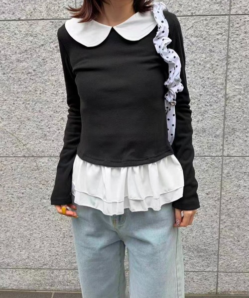 mebole(メボレ)の「Round Collar Frill Top(Tシャツ/カットソー・レディース・ブラック/ホワイト・FREE)」の20枚目の写真