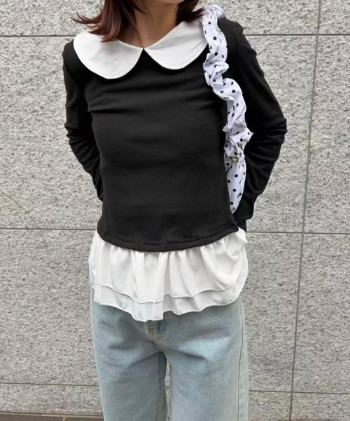 mebole(メボレ)の「Round Collar Frill Top(Tシャツ/カットソー・レディース・ブラック/ホワイト・FREE)」の19枚目の写真