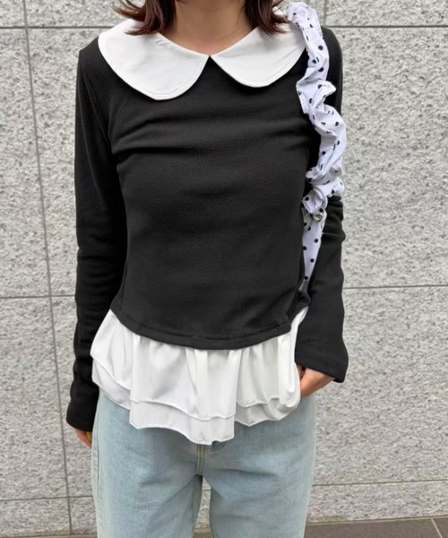 mebole(メボレ)の「Round Collar Frill Top(Tシャツ/カットソー・レディース・ブラック/ホワイト・FREE)」の21枚目の写真