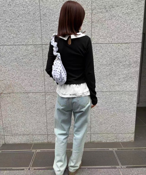 mebole(メボレ)の「Round Collar Frill Top(Tシャツ/カットソー・レディース・ブラック/ホワイト・FREE)」の11枚目の写真