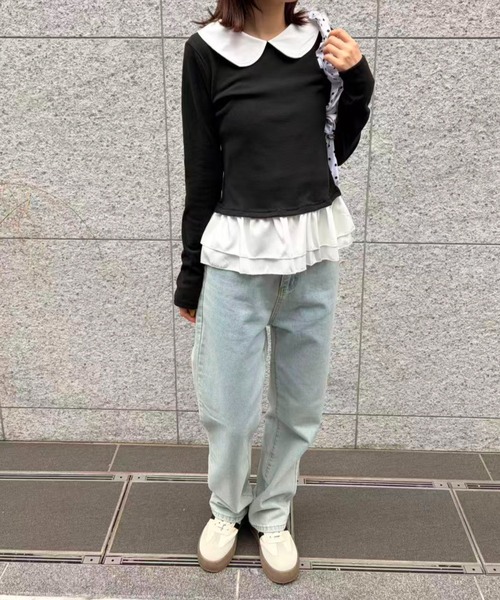 mebole(メボレ)の「Round Collar Frill Top(Tシャツ/カットソー・レディース・ブラック/ホワイト・FREE)」の14枚目の写真
