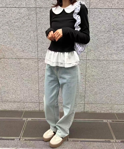 mebole(メボレ)の「Round Collar Frill Top(Tシャツ/カットソー・レディース・ブラック/ホワイト・FREE)」の13枚目の写真