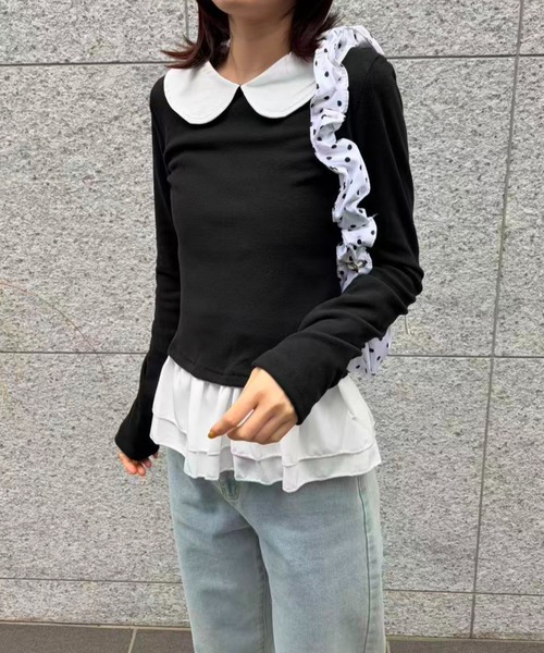 mebole(メボレ)の「Round Collar Frill Top(Tシャツ/カットソー・レディース・ブラック/ホワイト・FREE)」の22枚目の写真