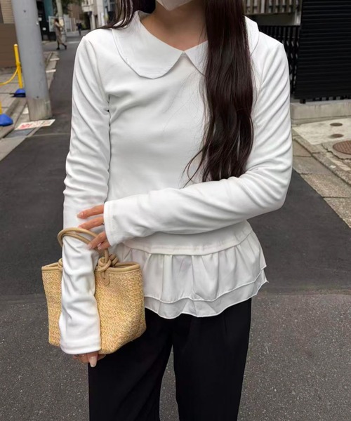 mebole(メボレ)の「Round Collar Frill Top(Tシャツ/カットソー・レディース・ブラック/ホワイト・FREE)」の10枚目の写真