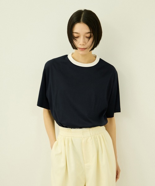 VICKY（ビッキー）の「アセジミボウシ　リンガーTシャツ（Tシャツ/カットソー・レディース・オフホワイト/ネイビー・M）」の2枚目の写真