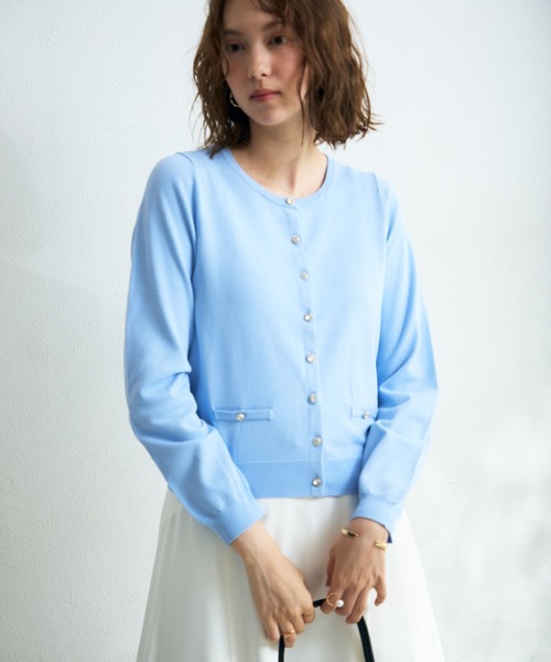 MISCH MASCH（ミッシュマッシュ）の「2026春夏新作 ベーシックビジュー釦カーディガン（カーディガン/ボレロ・レディース・グリーン/レッド/ホワイト/ブラック/ブルー・ﾌﾘ-）」の14枚目の写真