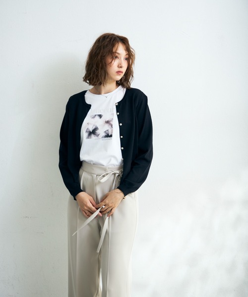 MISCH MASCH（ミッシュマッシュ）の「2026春夏新作 ベーシックビジュー釦カーディガン（カーディガン/ボレロ・レディース・グリーン/レッド/ホワイト/ブラック/ブルー・ﾌﾘ-）」の8枚目の写真