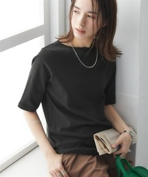 UVカット綿100%フライス素材ボートネック5分袖Tシャツ<大きいサイズ有>