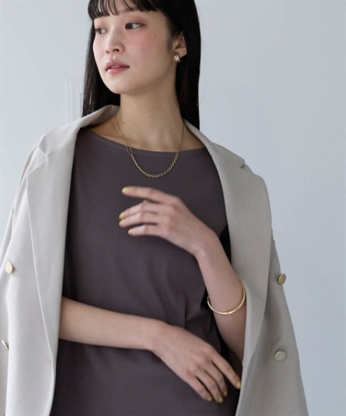 nissen(ニッセン)の「UVカット綿100%フライス素材ボートネック5分袖Tシャツ<大きいサイズ有>(Tシャツ/カットソー・レディース・グリーン/ピンク/ブラック/オフホワイト/グレー系/ブルー・S/M/L/LL/3L)」の7枚目の写真