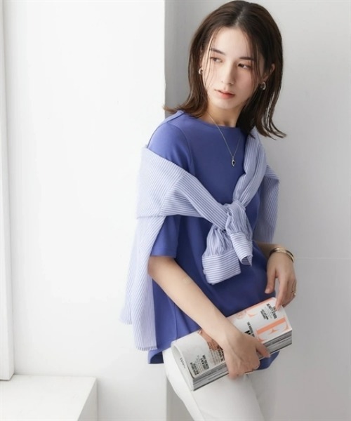 nissen(ニッセン)の「UVカット綿100%フライス素材ボートネック5分袖Tシャツ<大きいサイズ有>(Tシャツ/カットソー・レディース・グリーン/ピンク/ブラック/オフホワイト/グレー系/ブルー・S/M/L/LL/3L)」の22枚目の写真